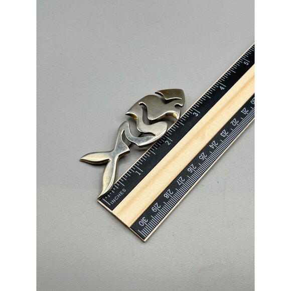 Vintage Sterling Silver Fish Pin Brooch Mexico 925 Cutout Modernist Fish Jewelry - Picture 8 of 8